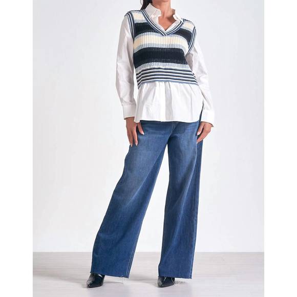 NEW ELAN sweater vest shirt in blue multi - Picture 4 of 4